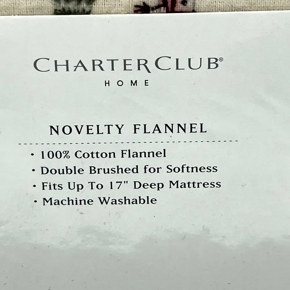 Charter Club Novelty Flannel fit 17” deep mattress - cabin and snowmen